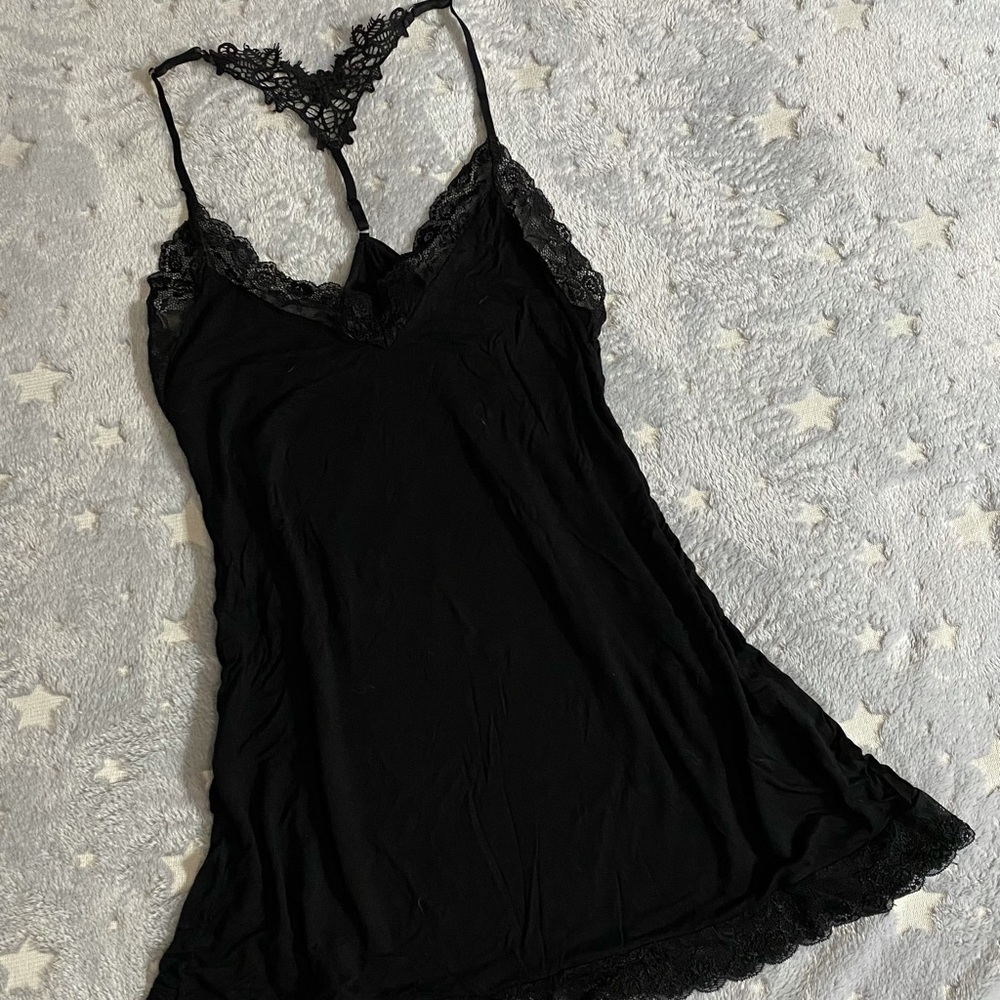 Black Lace Sexy Silky Night Gown